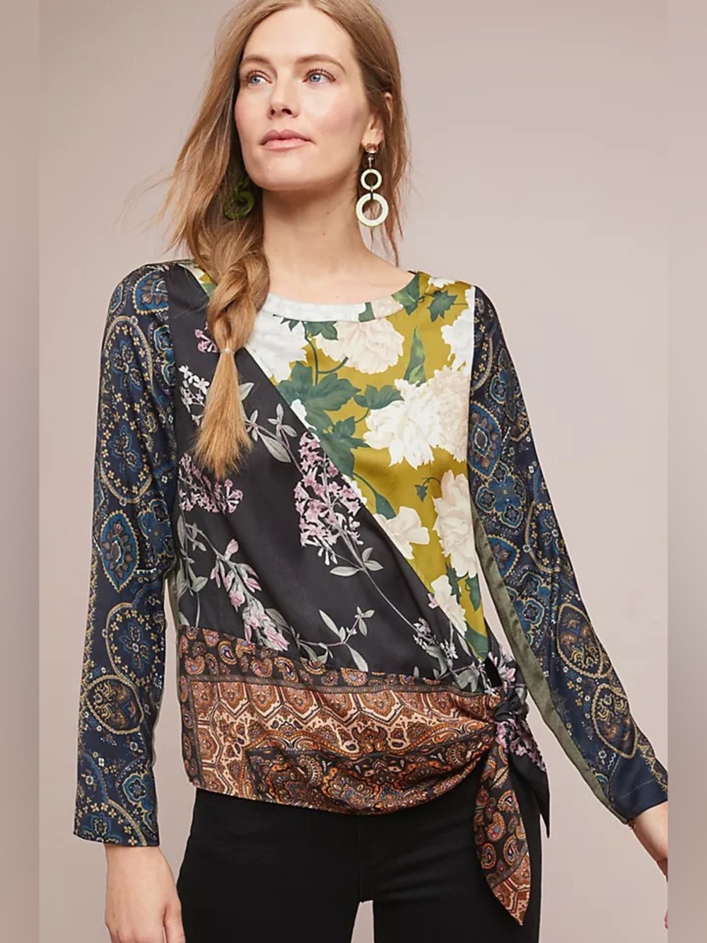 NEW Anthropologie Tiny Patchwork Blooms Blouse Whimsigoth Boho Maximalist Artsy